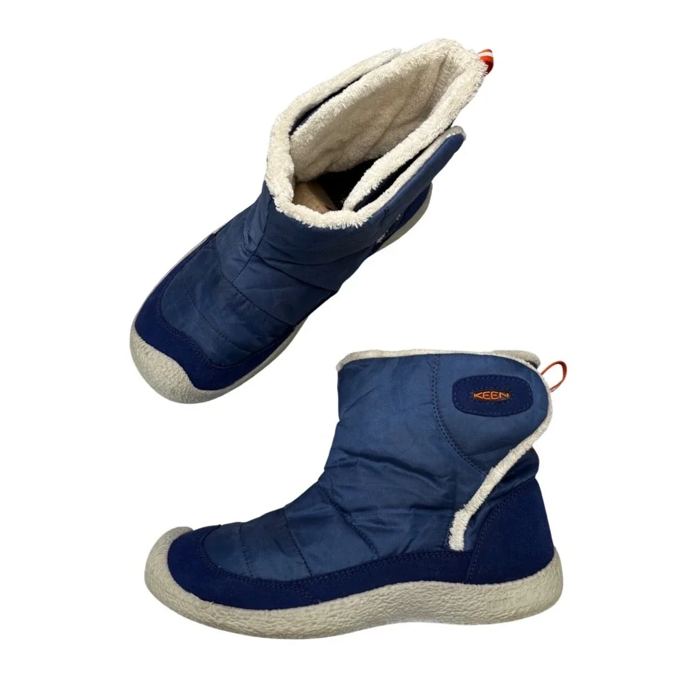 KEEN Howser II Mid Puffer Boots Blue Orange Faux Shearling Insulated Kids Size 5